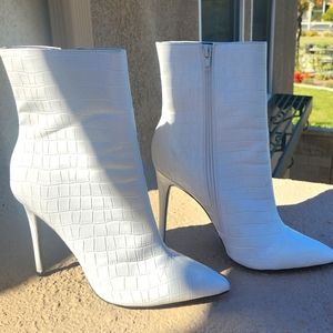 White Croc Embossed Faux Leather Pointed toe Ankle Boot